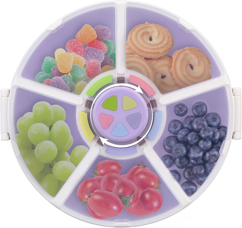 JOOPETALK Kids Reusable Rotating Snack Container with 5 Separate Compartments, Color Matching Opening Lid, BPA/PVC-Free, Dishwasher Safe, Perfect for Travel, School Lunches & On-the-Go Snacking-Purple - Image 1